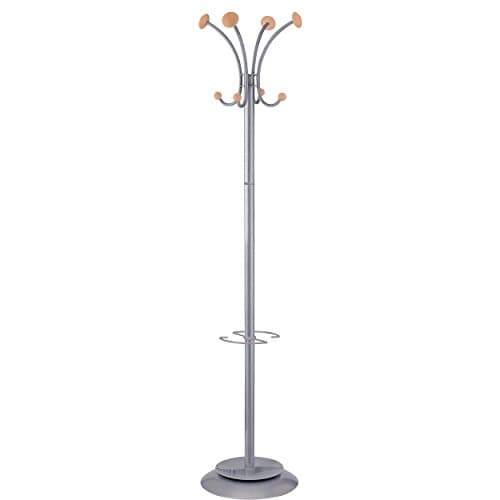 Image of Alba Stily Hat and Coat Stand Tubular Steel with Umbrella Holder 4 Hooks 4 Pegs H1770mm Ref PMVIENA