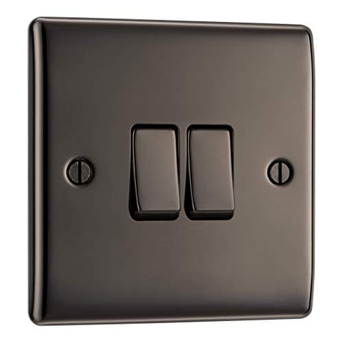 Image of BG Electrical Double Wall Light Switch, 2 Way, Raised and Slim Profile, Round Edges, Nexus Metal, Black Nickel, 20A, 16AX, NBN42