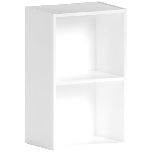 Image of Vida Designs Oxford 2 Tier Cube Bookcase, White Wooden Shelving Display Storage Unit Office Living Room Furniture