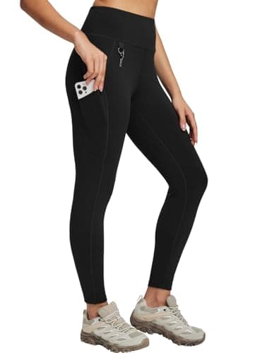 Image of baleaf Hiking Walking Leggings for Women with Zip Pockets Outdoor Cargo Pants High Waist Quick Dry Black XL