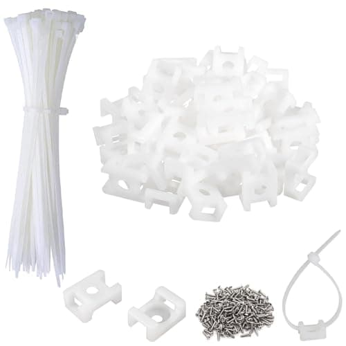 Image of 120 Set White Cable Zip Tie Mounts Kit,Wire Cable Clips Organizer Holders Clamps，Cable Zip Tie Saddle Type Mounts Base with 8" Cable Ties and Tapping Screw.