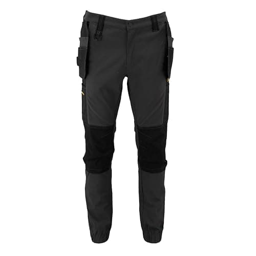 Image of DEWALT Pritchard Men's Regular Fit, Tapered Leg, Elasticated Hem, Holster Pocket, Pro-Stretch Work Trousers, Grey/Black, W30/L31
