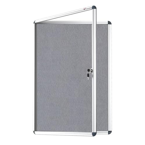 Image of VIZ-PRO Tamperproof Lockable Gray Fabric Noticeboard Aluminium Framed 90 x 60 cm