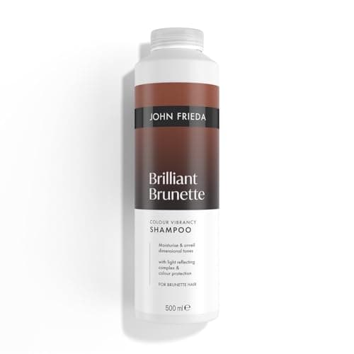 Image of John Frieda Brilliant Brunette Colour Vibrancy Shampoo 500ml. Brown Hair Care with Tone Depositing Support for Rich Shine and Brunette Hair Routine