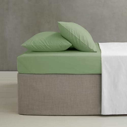 Image of Catherine Lansfield Easy Iron Percale Combed Double Fitted Sheet Sage Green