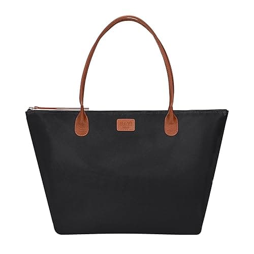 Image of GAYI URBAN Nylon Tote Bag for Women, Large Foldable Weekend Hobo Purses for Women, Shoulder Tote Handbags with Zipper, Black, Large