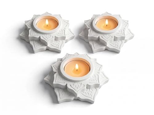 Image of Faramir Store Tealight Candle Holders Set of 3, White Stone Candle Holders, Stone Powder Decorative Candle Holders, Modern Home Decor for Table, Shelf, Living Room