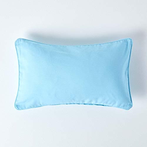 Image of HOMESCAPES - 100% Cotton Plain Blue Cushion Cover - 30 x 50 cm Rectangular - 12 x 20 Inches - Medium Cornflower Blue - Sofa Pillow Cushion Cover - Washable