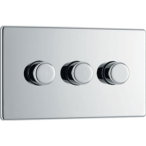 Image of BG Electrical Intelligent Triple Wall Dimmer Switch, 2 Way, Screwless Front Plate, Premium Flatplate, Polished Chrome, 200W, FPC83