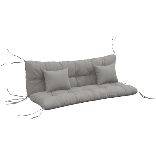 Image of Outsunny Outdoor Seat Cushions Back Cushion with 2 Pillows, Water Repellent Seat Pads for 3-Seater Chair, Swing, Sofa, CUSHIONS ONLY, NO SWING, Light Grey