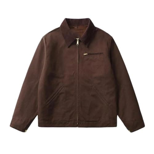 Image of Vsadsau Men Cotton Zipper Jacket Lapel Loose Fit Lightweight Long Sleeve Spring Fall Jacket