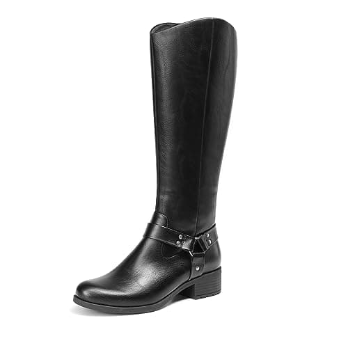 Image of DREAM PAIRS Boots For Women Knee High, Comfortable Pull On Side Zipper Buckle Riding Boots,Size 5,Black,SDKB2312W