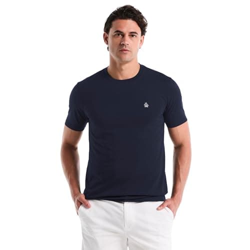 Image of Original Penguin Men's T-Shirt - Sticker Pete Logo, Short Sleeve, 100% Organic Cotton, Dark Sapphire Blue