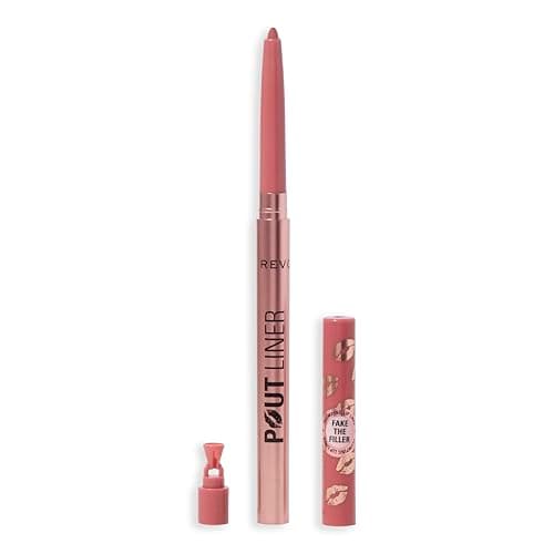 Image of Revolution Beauty, Pout Bomb Plumping Lip Liner, Long Lasting Lip Shaper with Hyaluronic Acid & Vitamin E, Vegan & Cruelty-Free, Brown Nude