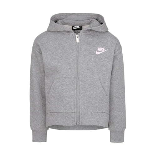Image of NIKE Girls Club - Sudadera Con Capucha Y Cierre Completa Para Niña (Niños Pequeños), Gris (Carbon Heather), 4 Cardigan Sweater, Grey (Carbon Heather), 3 Years UK