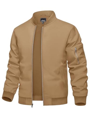 Image of TACVASEN Men Jackets Summer Casual Lightweight Jacket Sport Varsity Baseball Jacket Mens Spring Autumn Jacket Khaki XXL