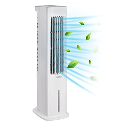Image of Igenix IG9706 Evaporative Air Cooler with Remote Control and LED Display, 3 Fan Speeds with Oscillation Function, 7 Hour Timer and 5 Litre Water Tank for Home or Office Use, White