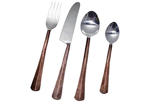 Image of Bold & Divine Ridge Copper Designed 4pcs Flatware Cutlery Set | Copper & Silver | Premium Stainless Steel Cutlery Set | Solid Stainless Steel Flatware