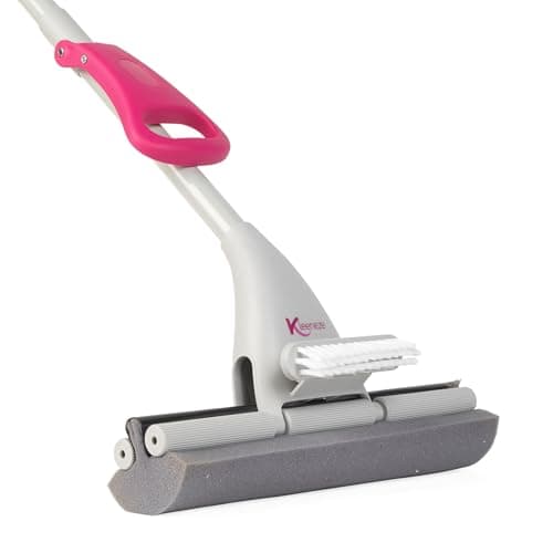 Image of Kleeneze KL087751EU7 Deep Clean 3 in 1 Sponge and Scrub Mop for Kitchen Bathroom, Removable Brush, Polish and Shine, Microfibre Cover, Handheld, Scrubber, Easy Wring, Precise Triple Action Clean, Pink