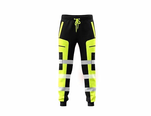 Image of kraftd Men’s Hi Vis Viz Work Trousers Jogging Bottoms Reflective Joggers Sweat Pants Safety High Visibility Combat Trouser Workwear Jogger (Black/Yellow, M)
