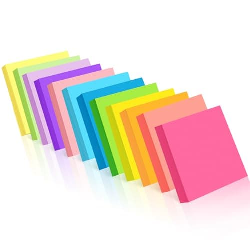 Image of 12 Pack Bright Colour Sticky Notes, 76mm x 76mm Self Stick Note Pad Adhesive Memo Pads 1200 Sheets for Office, School and Home Uses