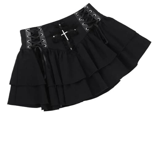 Image of GSXLZ Goth Skirt Streetwear Goth Skirt WomenHigh Waist Bandage Mini Skirt(S) Black