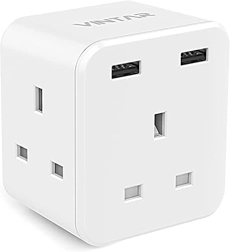 Image of VINTAR Plug Adaptor with 2 USB, 3 Way Plugs Extension Multiplug Socket UK Double Plug Adapter, 13A UK 3 Pin Power Socket for Bedroom, Office, Kitchen, White[1-pack]