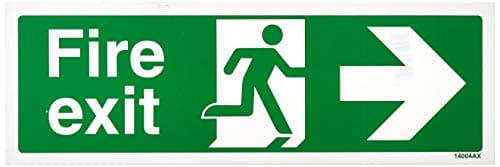 Image of V Safety 14004AX-R Fire Exit Arrow Right Sign - Landscape - 300mm x 100mm - 1mm Rigid Plastic, Green