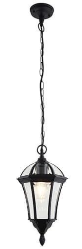 Image of VALL Traditional Matt Black Finish with Clear Glass Outdoor Garden Porch Weatherproof Lantern Pendant Ceiling Light IP44 Rated