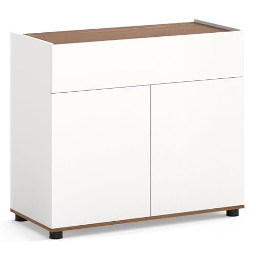 Image of TANGZON Buffet Sideboard, 2 Door Storage Cabinet with Push-to-Open Design, Drawer, Raised Edges & Anti-tipping Kits, Wooden Kitchen Cupboard Unit Organiser for Dining Living Room Hallway (White)