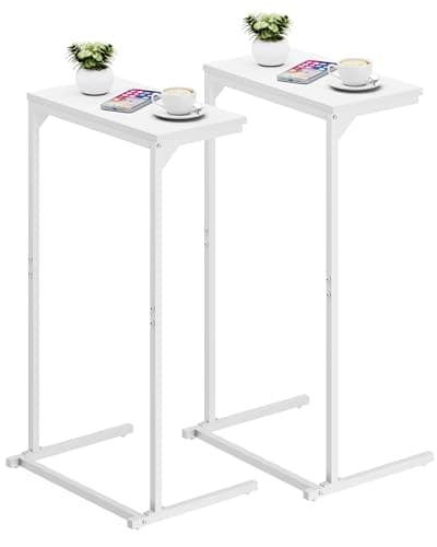 Image of TUTOTAK C Shaped Side Table, Set of 2, Small End Table, 28.7 inch Tall Couch Sofa Table, Living Room, Bed Room, White V1TB01BW0712EU