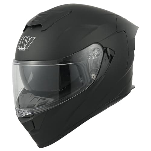 Image of MY Motorcycle Full Face Helmet, ECE 22.06 Approved, Adult Street Bike Helmet with Inner Sun Visor, High Density EPS (Matt Black, M)
