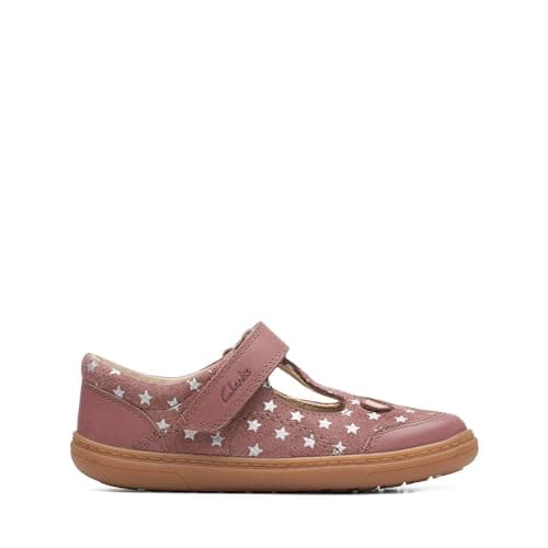 Image of Clarks Flash Mouse Kid Leather Shoes in Dusty Pink Wide Fit Size 7.5