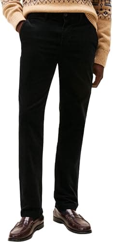 Image of Tommy Hilfiger Men's Denton Corduroy Straight Fit Chinos, Black (Black), 34W/36L