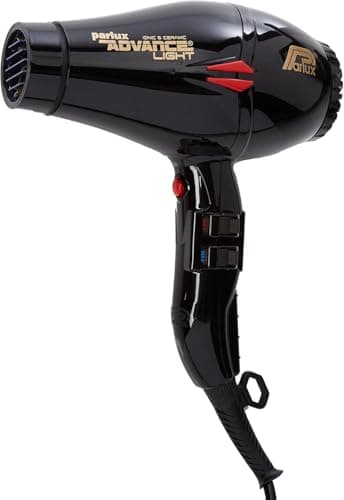 Image of Parlux Advance Light Ionic and Ceramic Hair Dryer in Black. Powerful, Quiet Lightweight Blow Dryer with 2 Speed Controls, 4 Heat Settings & 2 Nozzle Attachments. Made with Recycled Materials.