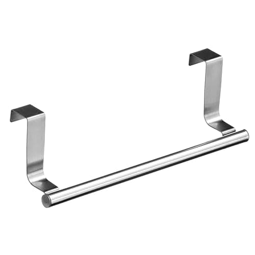 Image of Premier Housewares Stainless Steel Over Door Tower Rail | Versatile Hanging Kitchen Towel Rail | Sleek Tea Towel Holders For Kitchen | Slim Towel Holder for Home, Bathroom, Silver