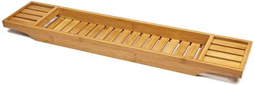 Image of Unibos Premium 100% Natural Bamboo Bath Caddy Bridge Perfect For Book Rest, Wine Glass Holder, Device Tablet, Kindle, Ipad, Smart Phone Tray For A Home Spa Experience Fits Most Bath Sizes