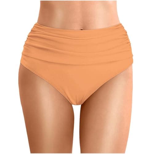 Image of Women's Bikini Bottoms High Waisted Swim Trunks TumControl Swimming Brief Panties Bathing Suit Full Coverage Swim Bottom Swimsuit Swimwear Ladies for Women Summer Bathing Shorts (B-Orange, L)