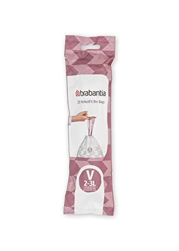 Image of Brabantia IdealFit Bin Liners (Size V/3 Litre) Ideal Quality Thick Plastic Trash Bags with Tie Tape Drawstring Handles (20 Bags), White