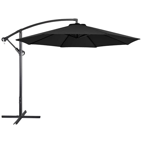 Image of Yaheetech Cantilever Parasol Umbrella 3m Outdoor Sun Shade Banana Hanging Umbrella Parasol Beach Canopy with Crank Handle & Cross Base & Ribs Black