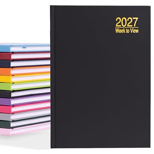 Image of evelay 2027 Diary A5 Week to View - Hardback Planner Organiser Journal with Ribbon Marker - Ideal for Work, School & Personal Planning (A5, Black)