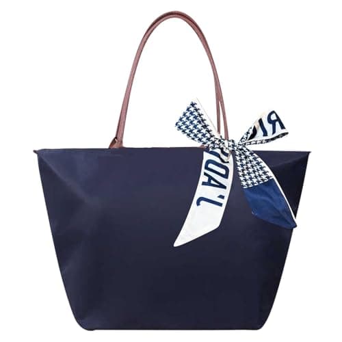 Image of Women's Tote Bag, Foldable Shoulder Bag Handbag with Zip & Top Handle, Tote Shopping Bags Beach Travel Bags for Work, School, Travel, Leisure, Shopping, with Silk Scarf (Deep Blue, 44 x 30 x 18 CM)