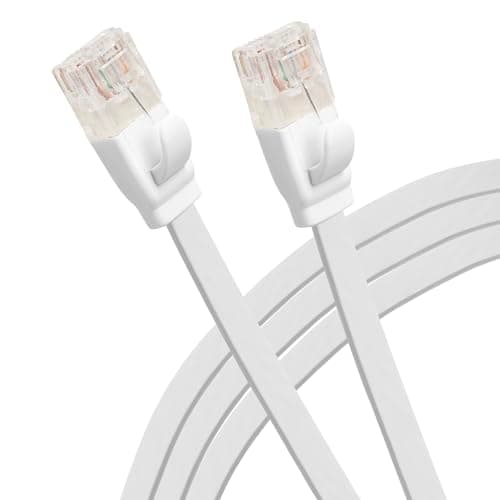 Image of Maplin Ethernet Cable 5M White, Flat CAT6 Gigabit UTP LAN Network Cable RJ45 High-Speed 10Gbps Compatible with Laptop, PC, CCTV, PS4/5, Xbox, Switch, Modem, Router, Smart TV, Sky Box, WiFi Extender