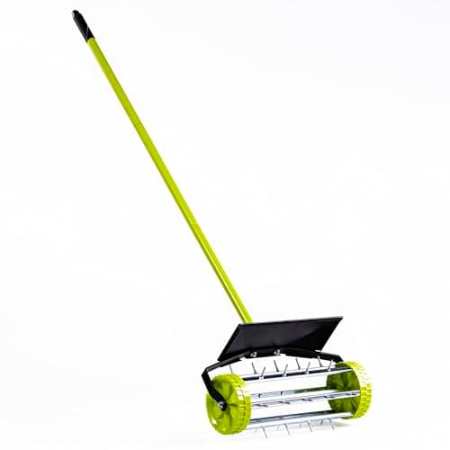 Image of Garden Gear Rolling Lawn Aerator – 36cm Drum with 27 Steel Spikes, Galvanised Frame, Puncture-Proof Wheels, Adjustable Height & Safety Guard