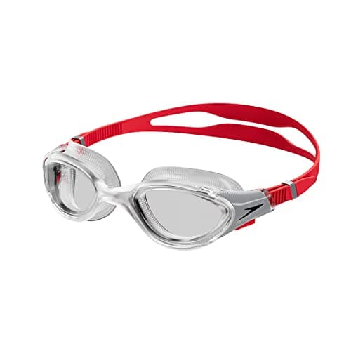 Image of Speedo Unisex Biofuse 2.0 SwiMing Goggles | Patented Easy Adjustment | Anti-fog | Anti-leak | Enhanced Fit | Improved Comfort, Fed Red/Silver/Clear, One Size