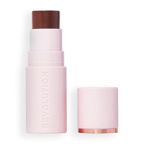 Image of Revolution, Skin Silk Bronzer Stick, Buildable Colour for Cheek, Eye, & Lip, Cream-to-Powder Formula, Vegan & Cruelty-Free, Dark Cocoa, 4.5g