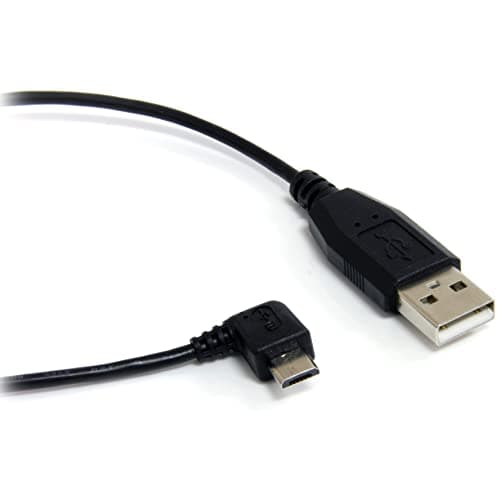 Image of StarTech.com 3 ft / 91cm Micro USB Cable - A to Right Angle Micro B - USB Type A - 90 Degree Micro-USB Type B (M) - Black (UUSBHAUB3RA)