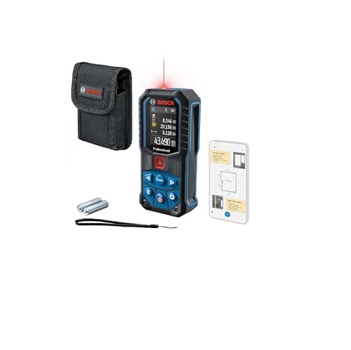Image of Bosch Professional Laser Measure GLM 50-27 C (Range: up to 50m, Robust, IP65, Data Transfer via Bluetooth, 2x AA Batteries, Hand Strap, Pouch)
