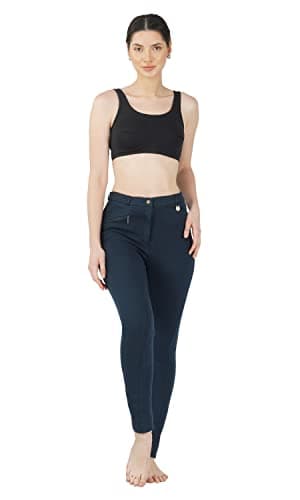Image of Avon Equine Horse Riding Ladies Soft Stretchy Jodhpurs JODS JODPHURS Women Cotton Lycra Soft Stretchy Jods Knee Patch Equestrian Jodh Ladies Pants (30 Navy)