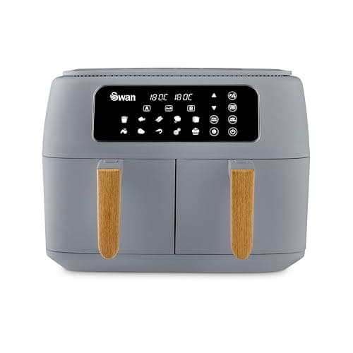 Image of Swan SD10410GRY Nordic Duo 13-in-1 Air Fryer with Dual Non-Stick Baskets, Swan Cyclone Technology, 13 Pre-Set Functions, Match Cook, 8L, 1700W, Grey